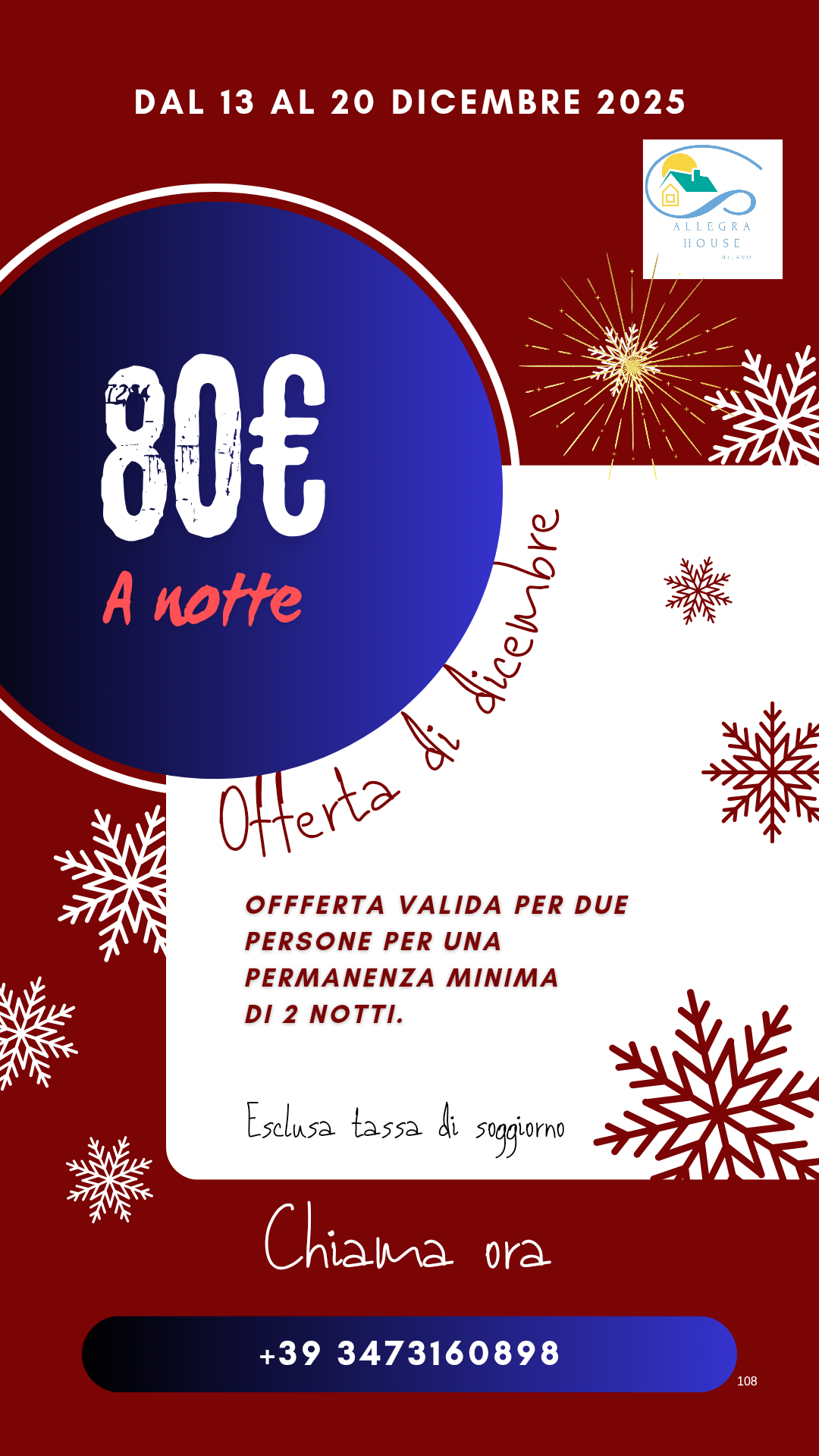 Offerta di dicembre; 80€ a notte - 2 persone -